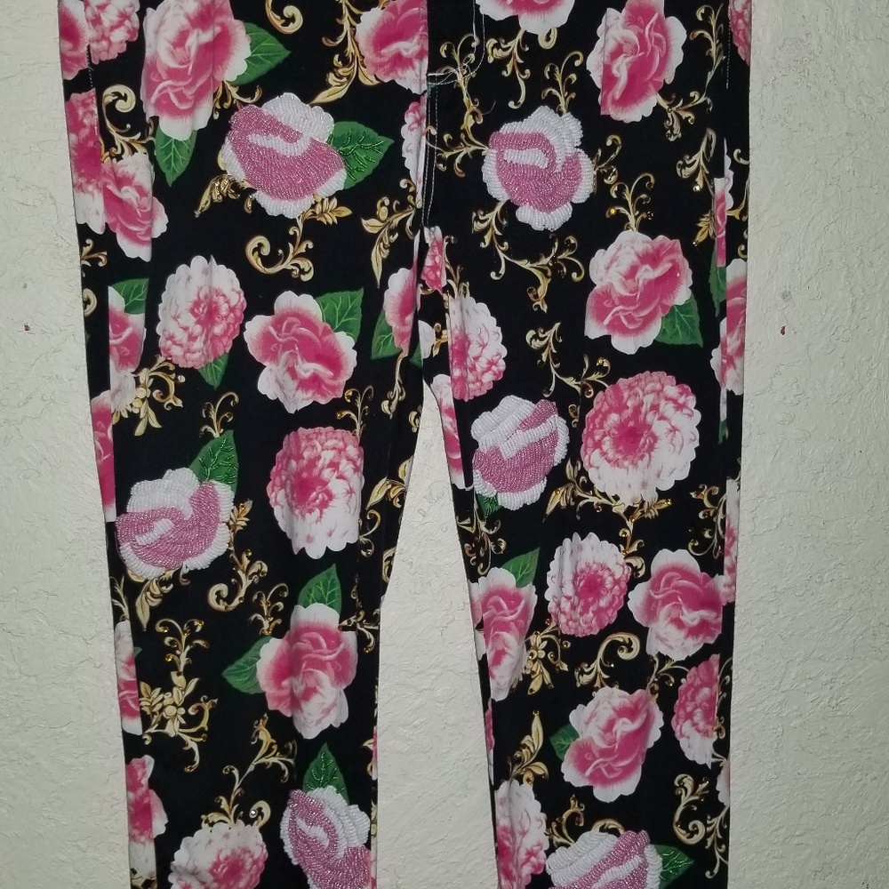 pants embellished rhinestones and beads